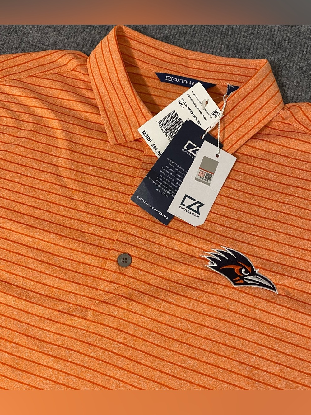 UTSA Roadrunners Cutter Buck Forge Stripe Performance Polo Mens Large NWT